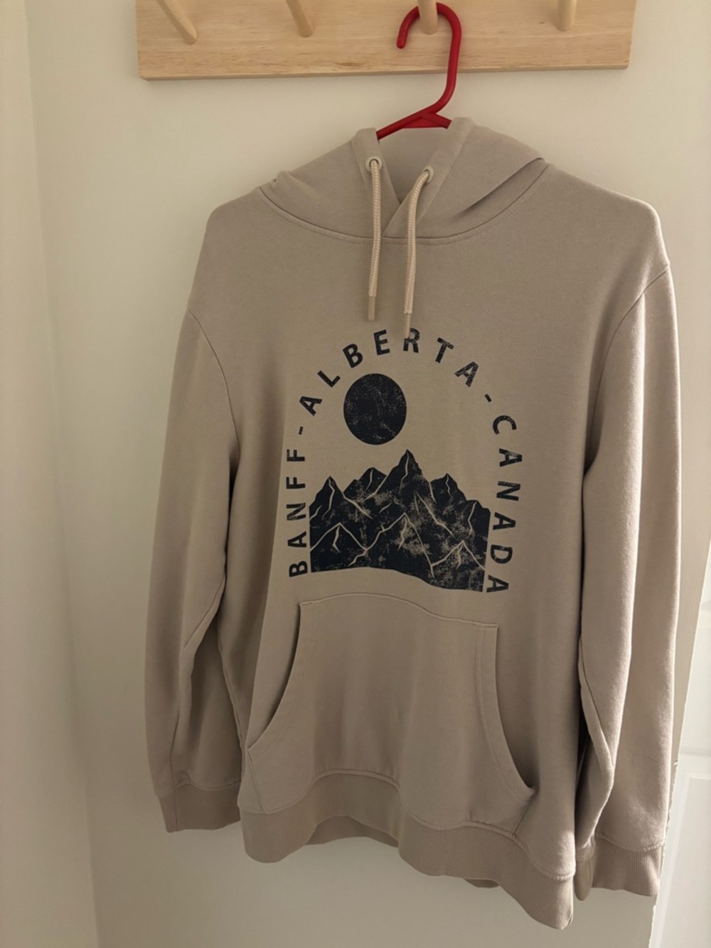 Beige Graphic Pullover Hoodie - Banff Alberta Canada